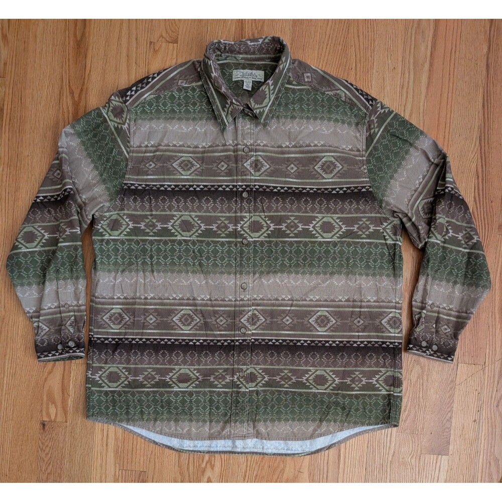 Cabelas Aztec Flannel Shirt Multicolor Geometric Mens 2XL Western Button Chamois